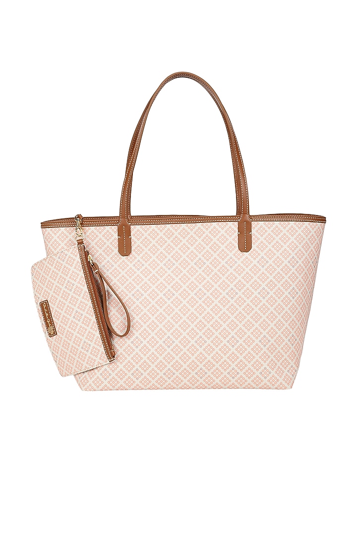 Salmon Jacquard & Leather Tote Bag by The Leather Garden at Pernia's Pop Up Shop