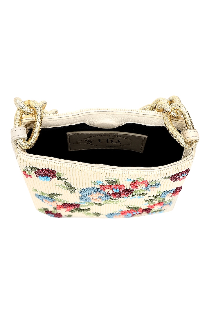 Ivory & Multi-Colored Leather Beadwork Potli Bag by The Leather Garden at Pernia's Pop Up Shop