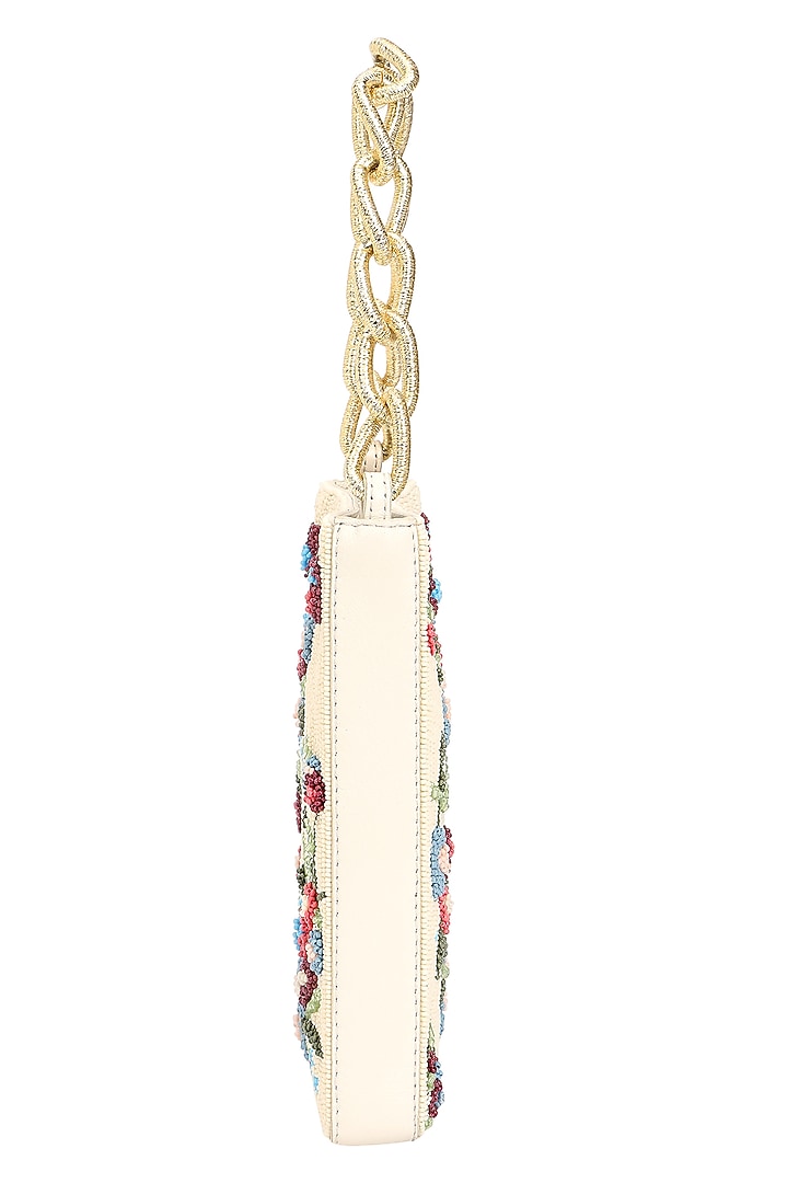 Ivory & Multi-Colored Leather Beadwork Potli Bag by The Leather Garden at Pernia's Pop Up Shop