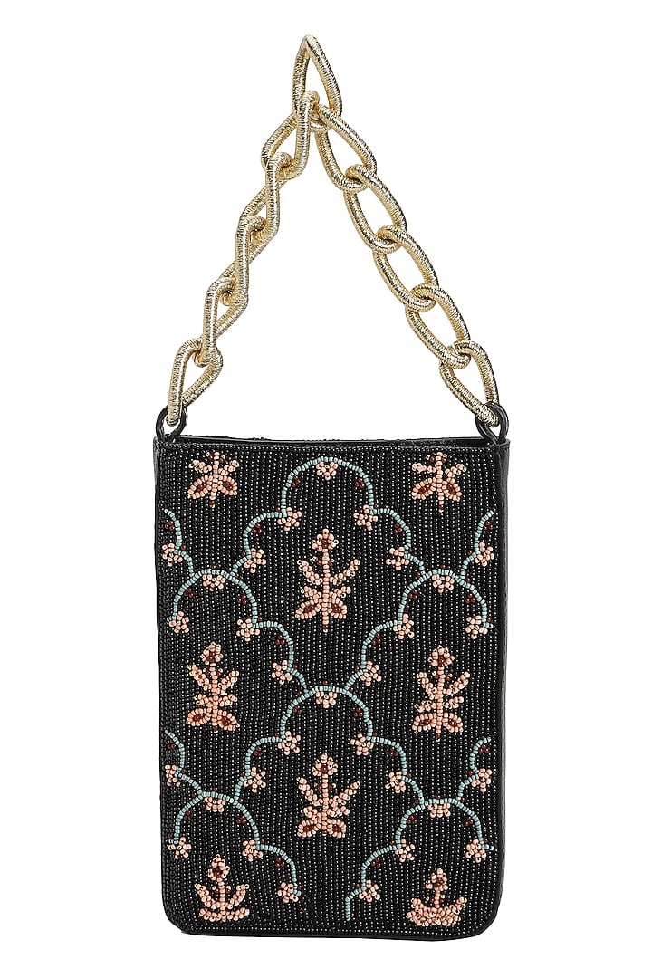 Black & Multi-Colored Leather Floral Handbag by The Leather Garden at Pernia's Pop Up Shop