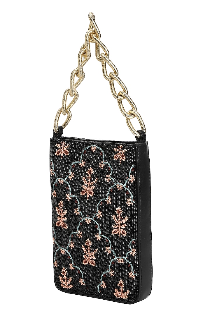 Black & Multi-Colored Leather Floral Handbag by The Leather Garden at Pernia's Pop Up Shop