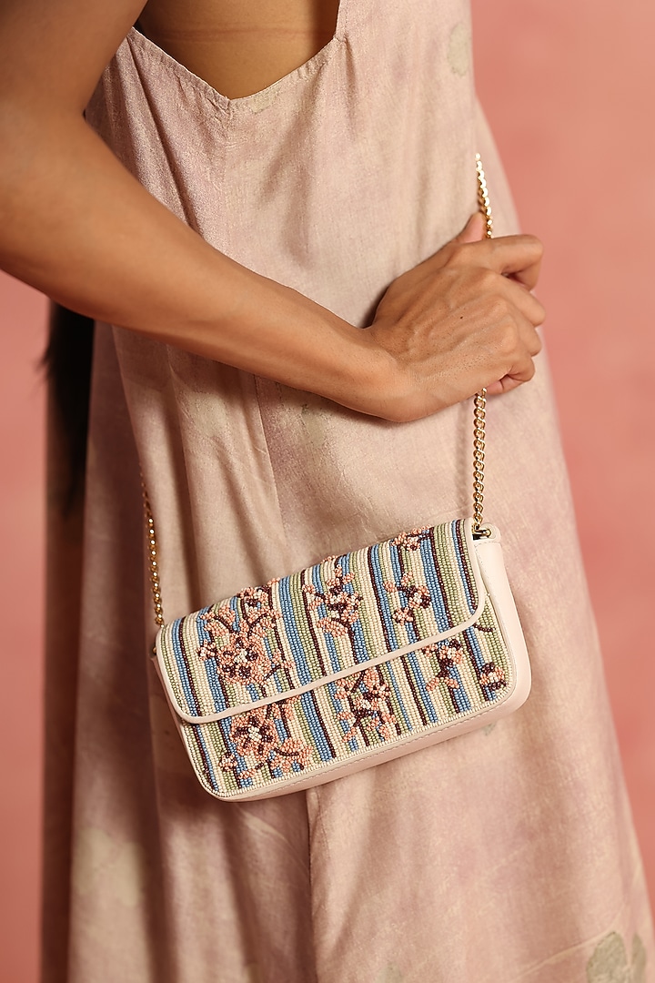 Ivory & Multi-Colored Leather Embroidered Crossbody Bag by The Leather Garden at Pernia's Pop Up Shop
