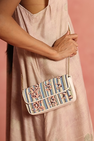 Ivory & Multi-Colored Leather Embroidered Crossbody Bag by The Leather Garden