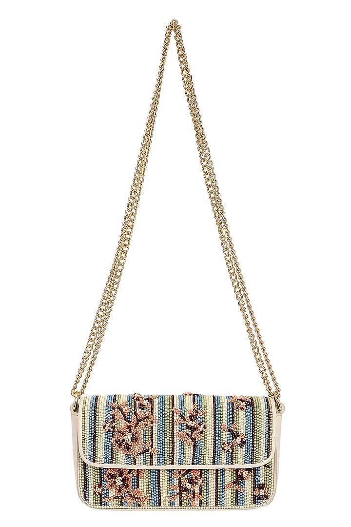 Ivory & Multi-Colored Leather Embroidered Crossbody Bag by The Leather Garden at Pernia's Pop Up Shop