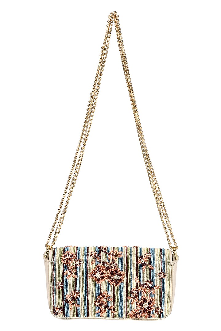 Ivory & Multi-Colored Leather Embroidered Crossbody Bag by The Leather Garden at Pernia's Pop Up Shop