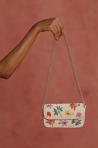 Ivory & Multi-Colored Leather Embroidered Mini Crossbody Bag by The Leather Garden