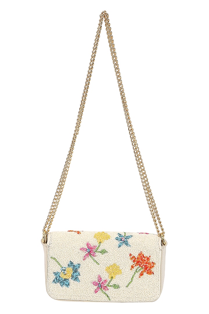 Ivory & Multi-Colored Leather Embroidered Mini Crossbody Bag by The Leather Garden at Pernia's Pop Up Shop
