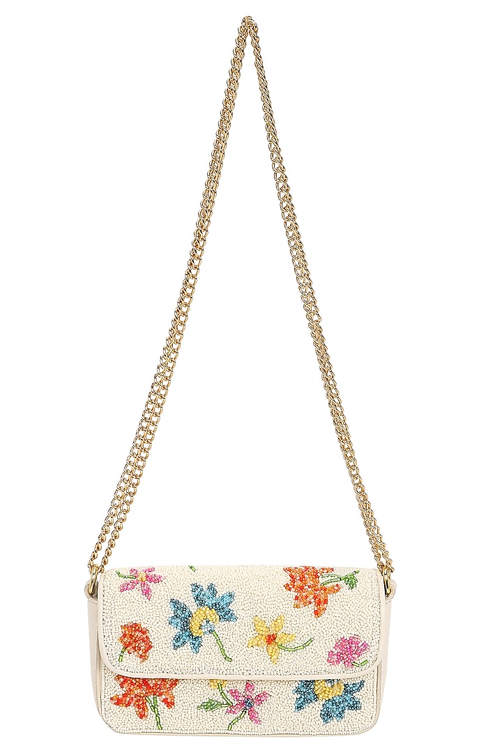 Ivory & Multi-Colored Leather Embroidered Mini Crossbody Bag by The Leather Garden at Pernia's Pop Up Shop