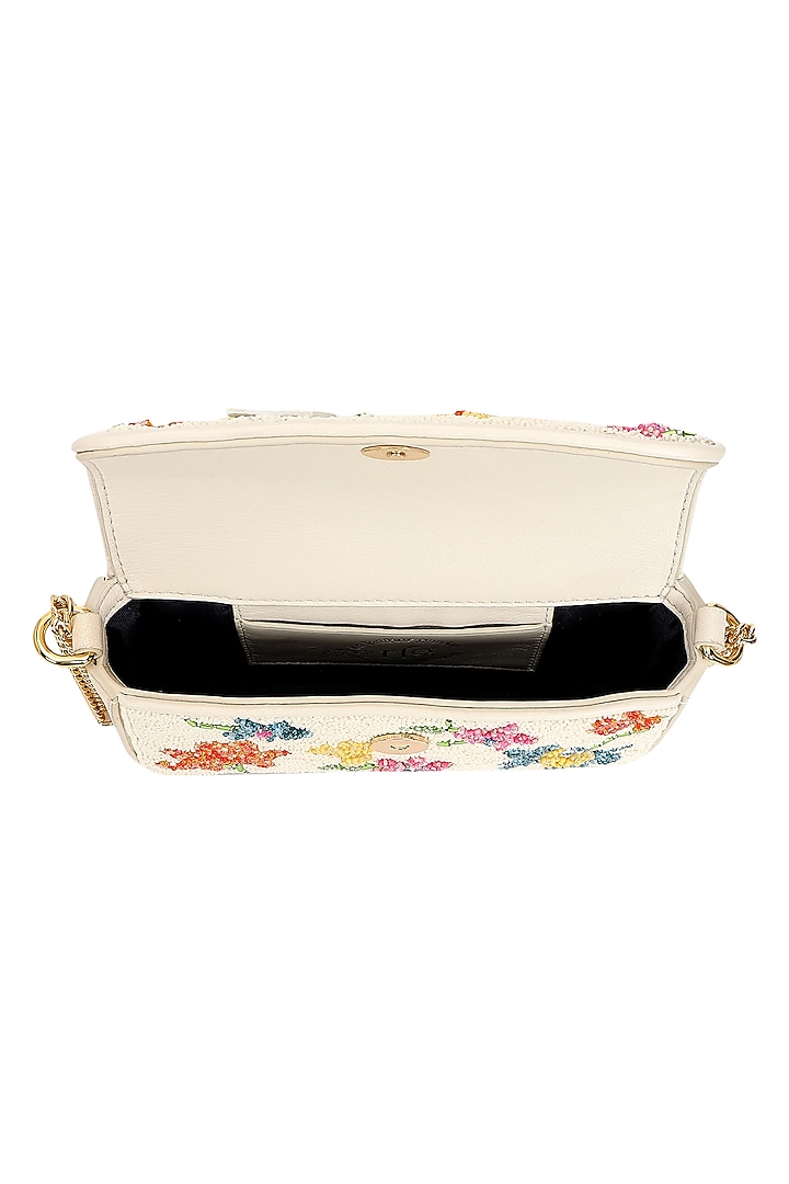 Ivory & Multi-Colored Leather Embroidered Mini Crossbody Bag by The Leather Garden at Pernia's Pop Up Shop