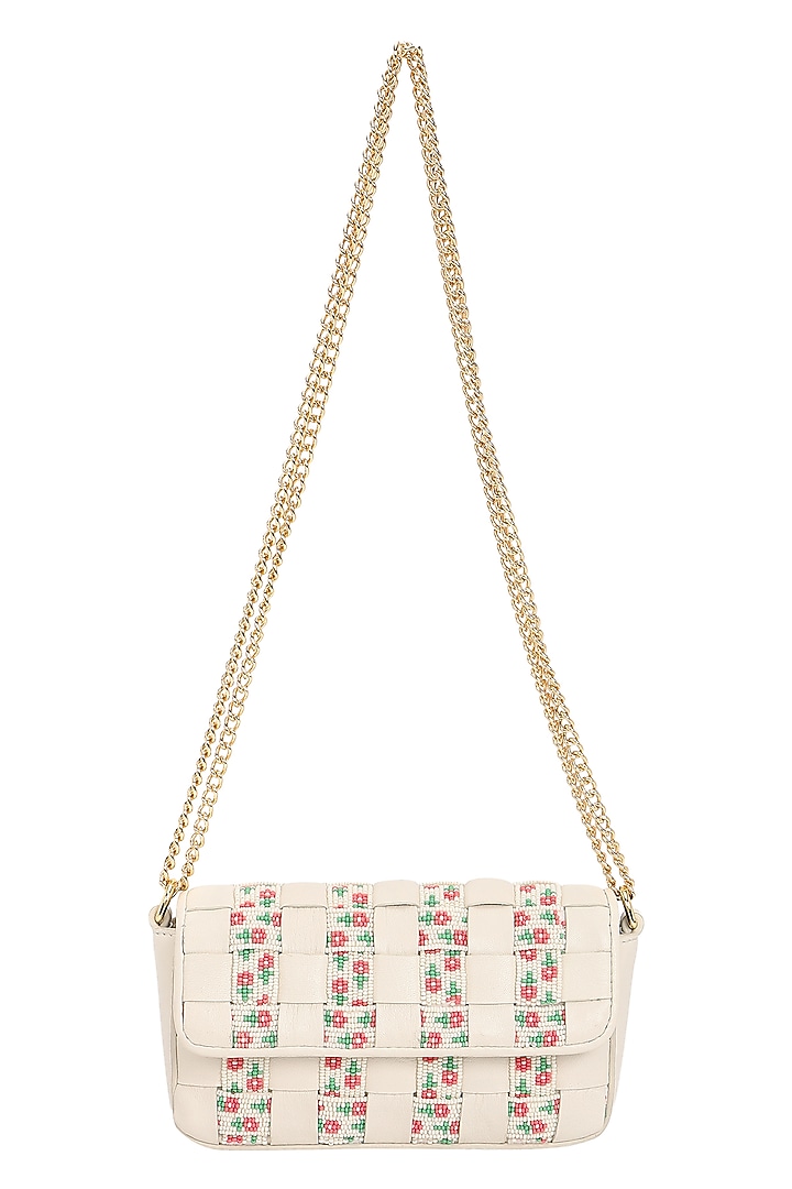 Ivory & Multi-Colored Leather Embroidered Mini Crossbody Bag by The Leather Garden at Pernia's Pop Up Shop