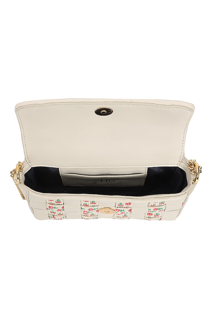 Ivory & Multi-Colored Leather Embroidered Mini Crossbody Bag by The Leather Garden at Pernia's Pop Up Shop