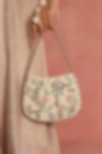 Ivory & Multi-Colored Leather Floral Embroidered Handbag by The Leather Garden at Pernia's Pop Up Shop