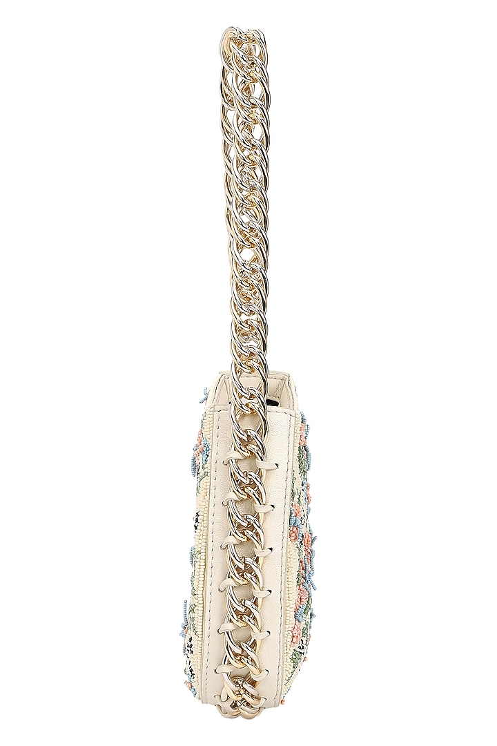 Ivory & Multi-Colored Leather Floral Embroidered Handbag by The Leather Garden at Pernia's Pop Up Shop