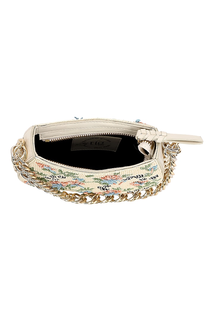 Ivory & Multi-Colored Leather Floral Embroidered Handbag by The Leather Garden at Pernia's Pop Up Shop