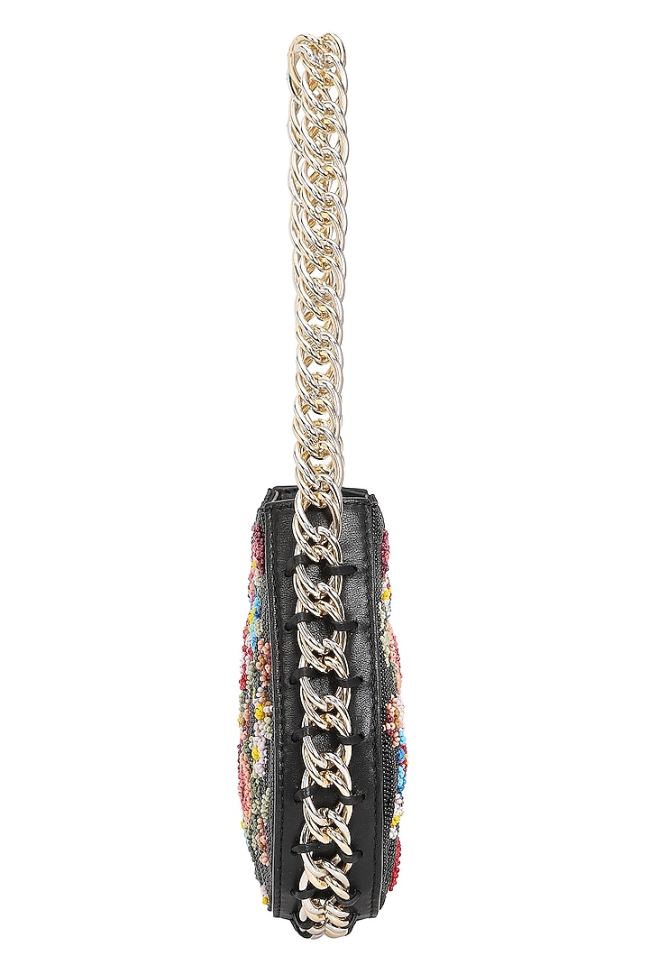 Black & Multi-Colored Leather Floral Embroidered Handbag by The Leather Garden at Pernia's Pop Up Shop