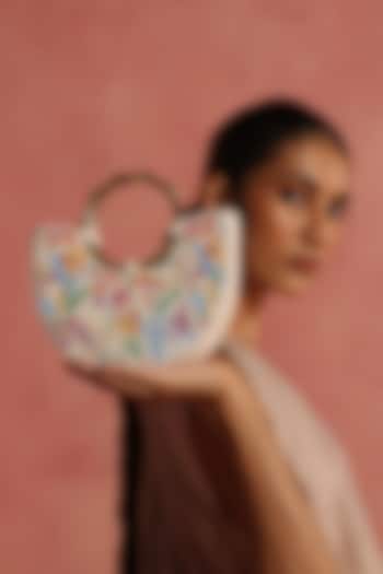 Ivory & Multi-Colored Leather Floral Beadwork Handbag by The Leather Garden at Pernia's Pop Up Shop