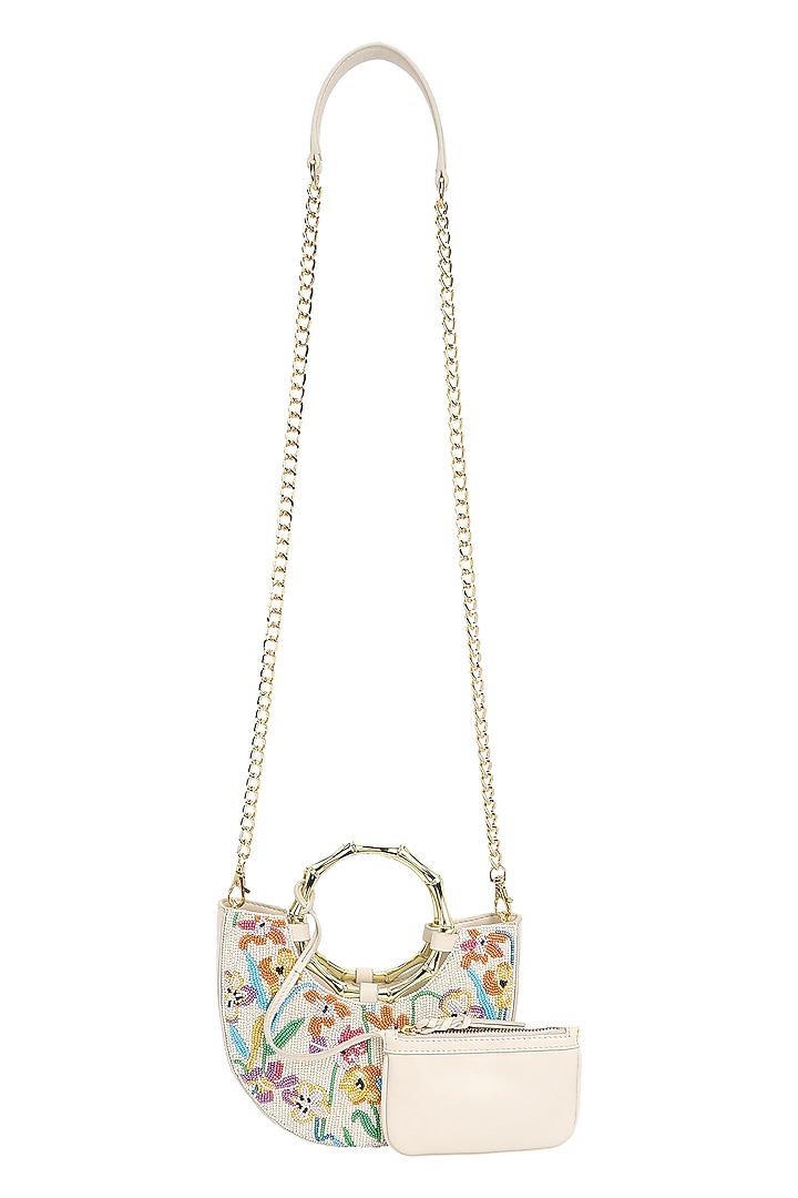Ivory & Multi-Colored Leather Floral Beadwork Handbag by The Leather Garden at Pernia's Pop Up Shop