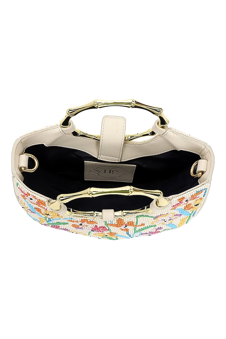 Ivory & Multi-Colored Leather Floral Beadwork Handbag by The Leather Garden at Pernia's Pop Up Shop