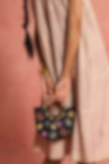 Black & Multi-Colored Leather Floral Beadwork Handbag by The Leather Garden at Pernia's Pop Up Shop