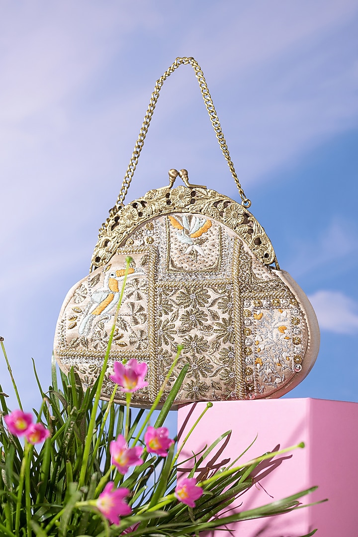 Gold Satin Embroidered Potli by The Leather Garden at Pernia's Pop Up Shop