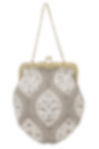 Ivory Satin Embroidered Potli by The Leather Garden at Pernia's Pop Up Shop