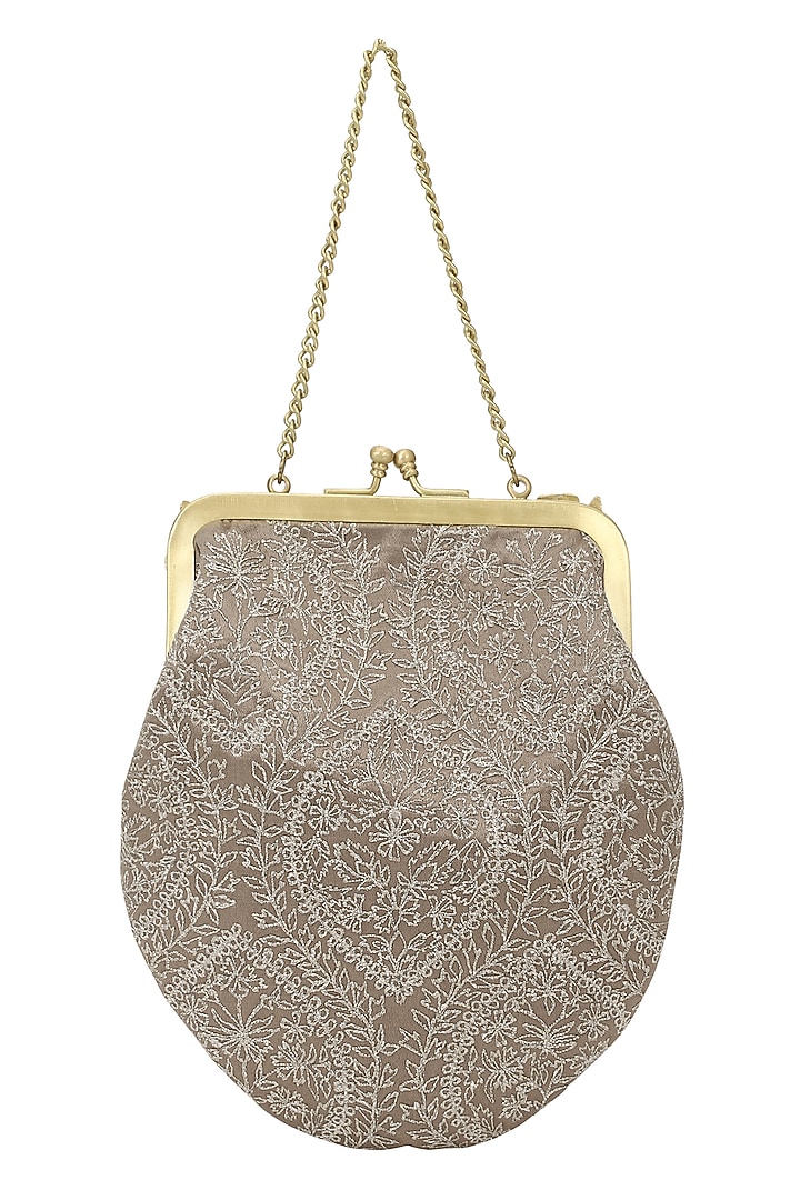 Ivory Satin Embroidered Potli by The Leather Garden at Pernia's Pop Up Shop