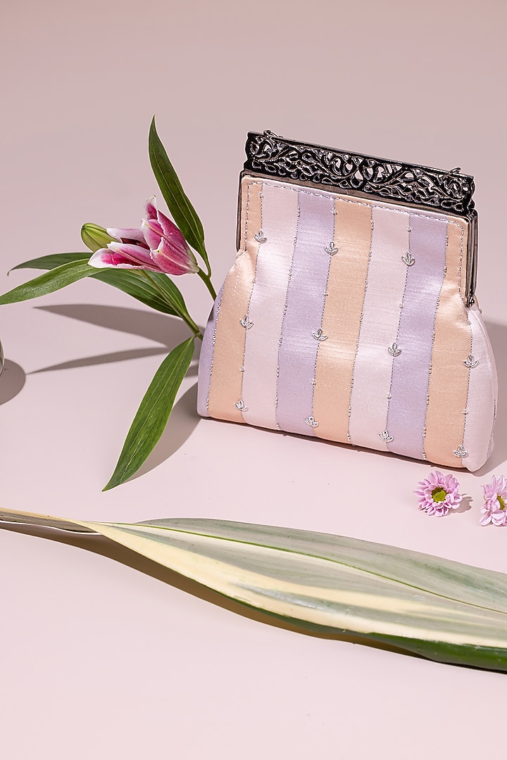 Blush Pink Satin Embellished Potli by The Leather Garden at Pernia's Pop Up Shop