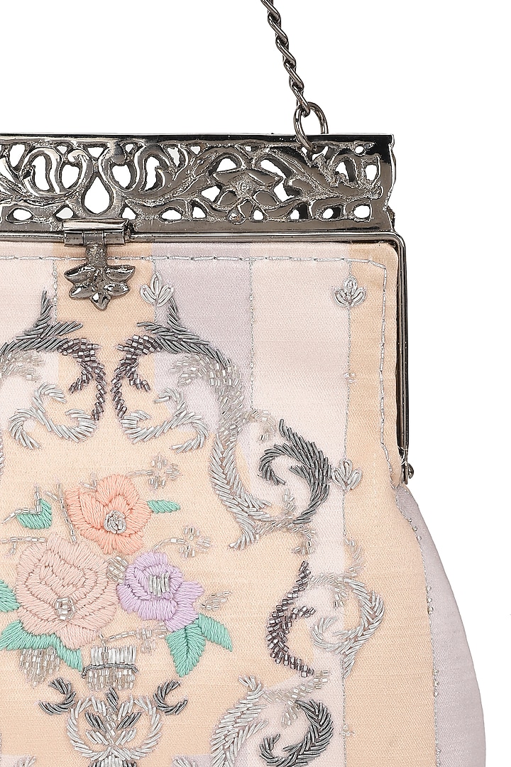 Blush Pink Satin Embellished Potli by The Leather Garden at Pernia's Pop Up Shop