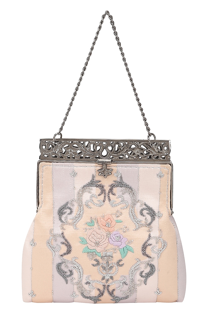 Blush Pink Satin Embellished Potli by The Leather Garden at Pernia's Pop Up Shop