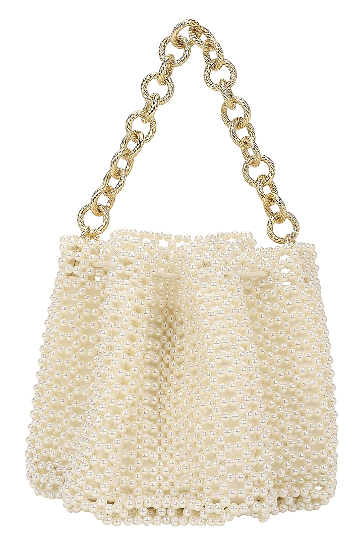 Ivory Beaded & Pearl Wristlet Bag by The Leather Garden at Pernia's Pop Up Shop