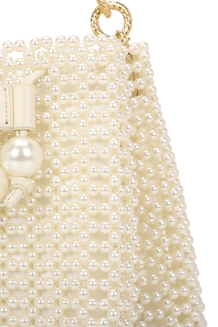Ivory Beaded & Pearl Wristlet Bag by The Leather Garden at Pernia's Pop Up Shop