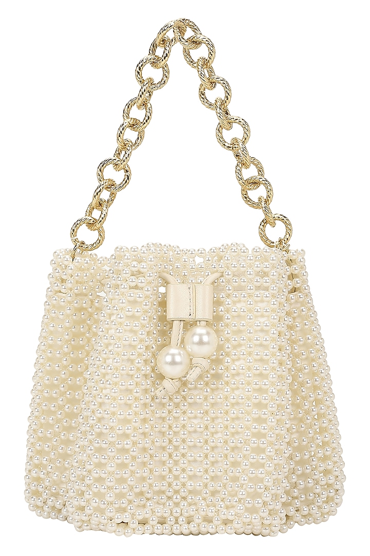 Ivory Beaded & Pearl Wristlet Bag by The Leather Garden at Pernia's Pop Up Shop