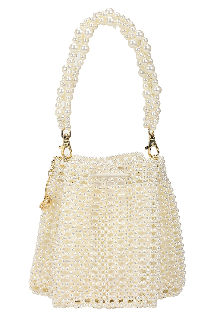 Ivory Beaded & Pearl Wristlet Bag by The Leather Garden at Pernia's Pop Up Shop