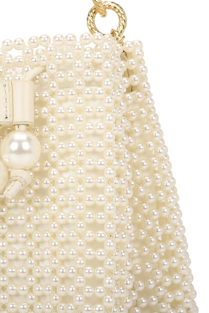 Ivory Beaded & Pearl Wristlet Bag by The Leather Garden at Pernia's Pop Up Shop