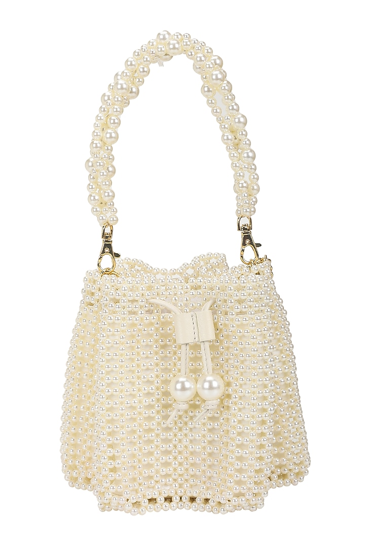 Ivory Beaded & Pearl Wristlet Bag by The Leather Garden at Pernia's Pop Up Shop