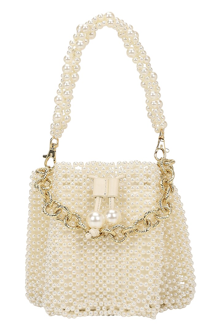 Ivory Beaded & Pearl Wristlet Bag by The Leather Garden at Pernia's Pop Up Shop