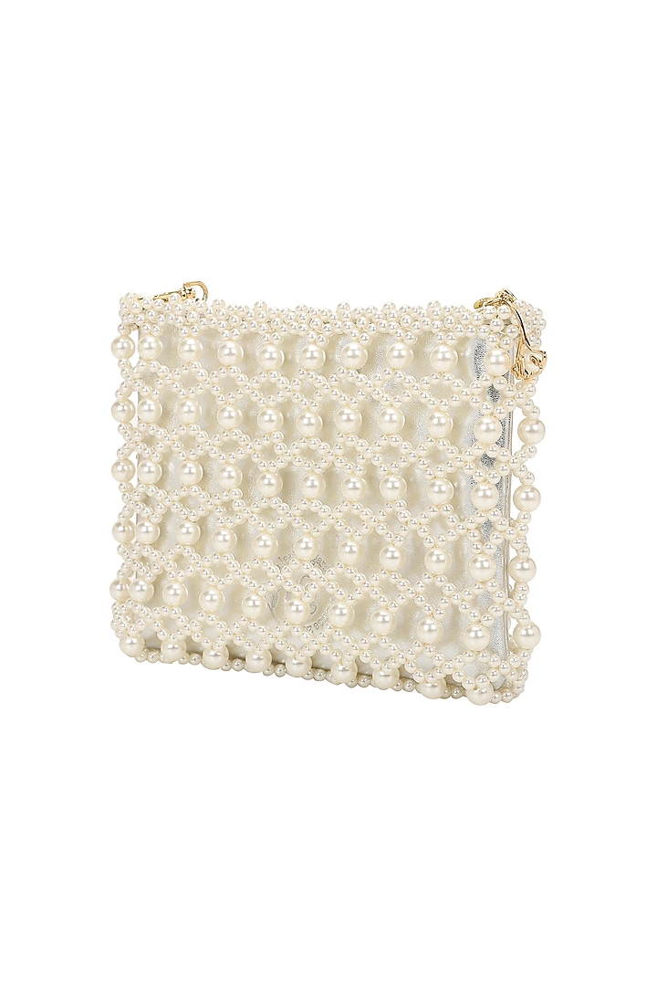 Ivory Beaded Crossbody Cum Hand Clutch Bag by The Leather Garden at Pernia's Pop Up Shop