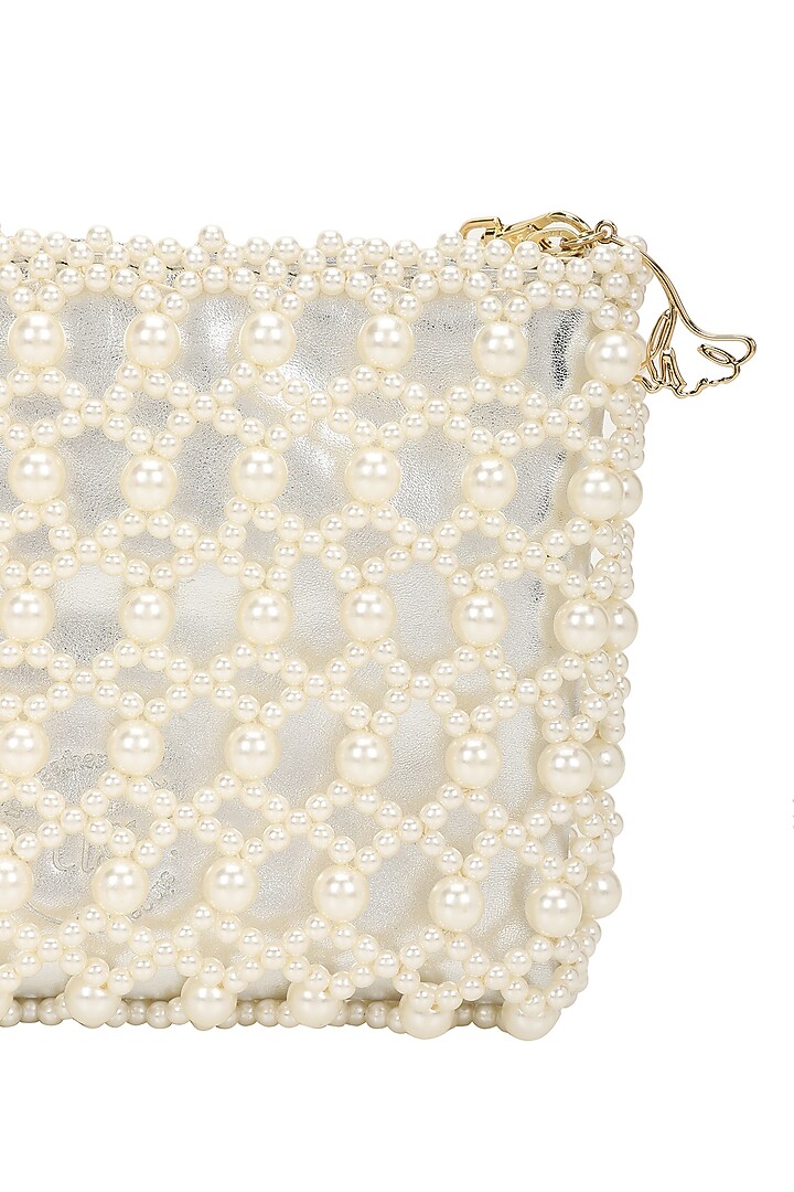 Ivory Beaded Crossbody Cum Hand Clutch Bag by The Leather Garden at Pernia's Pop Up Shop