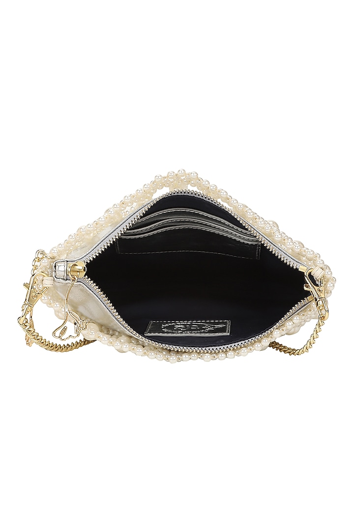 Ivory Beaded Crossbody Cum Hand Clutch Bag by The Leather Garden at Pernia's Pop Up Shop