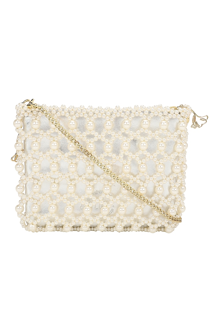 Ivory Beaded Crossbody Cum Hand Clutch Bag by The Leather Garden at Pernia's Pop Up Shop
