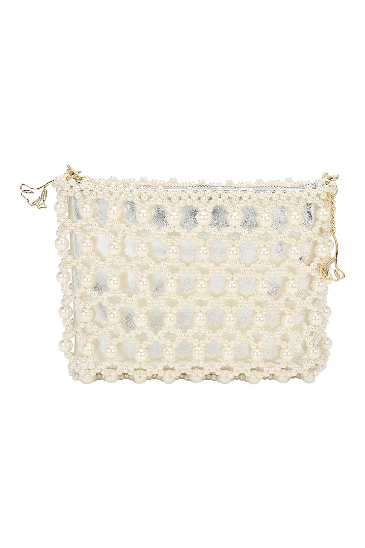 Ivory Beaded Crossbody Cum Hand Clutch Bag by The Leather Garden at Pernia's Pop Up Shop