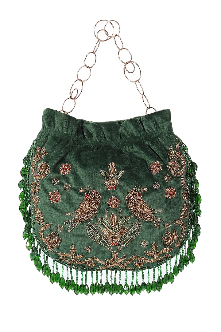 Green Hand Embellished Potli by The Leather Garden
