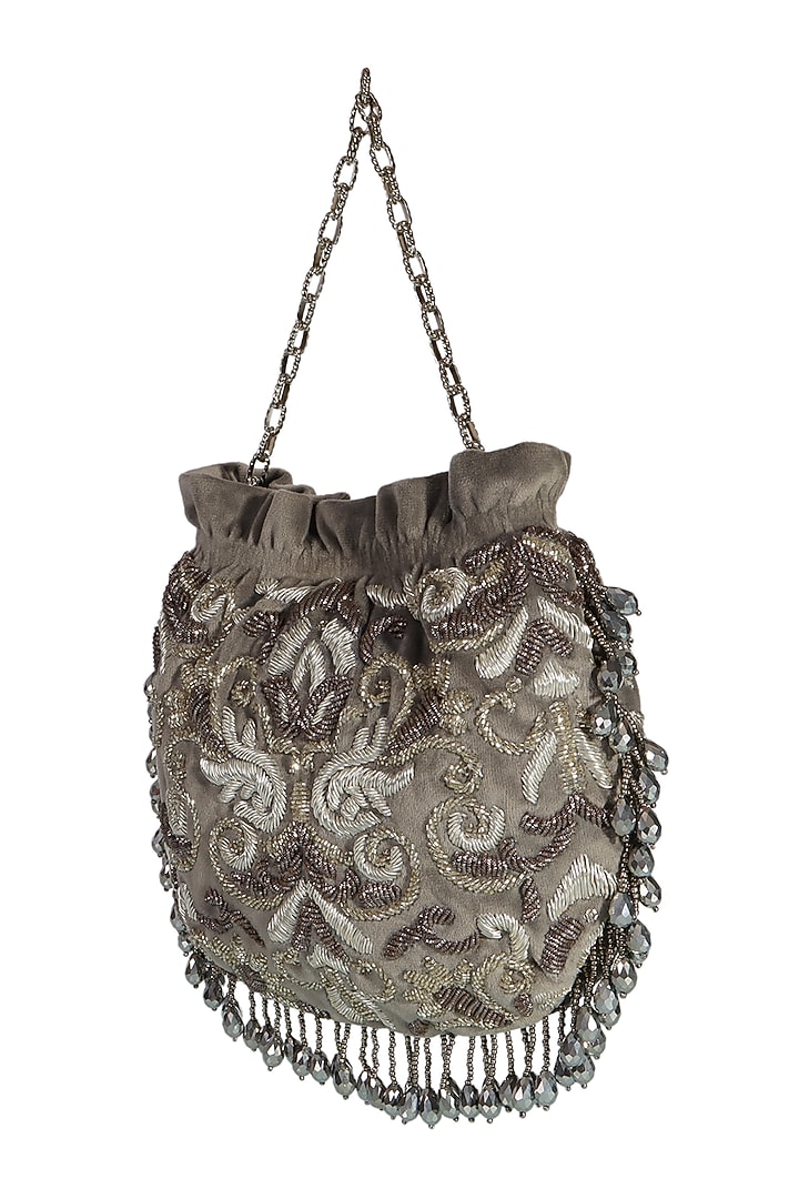 Grey Hand Embellished Potli by The Leather Garden at Pernia's Pop Up Shop