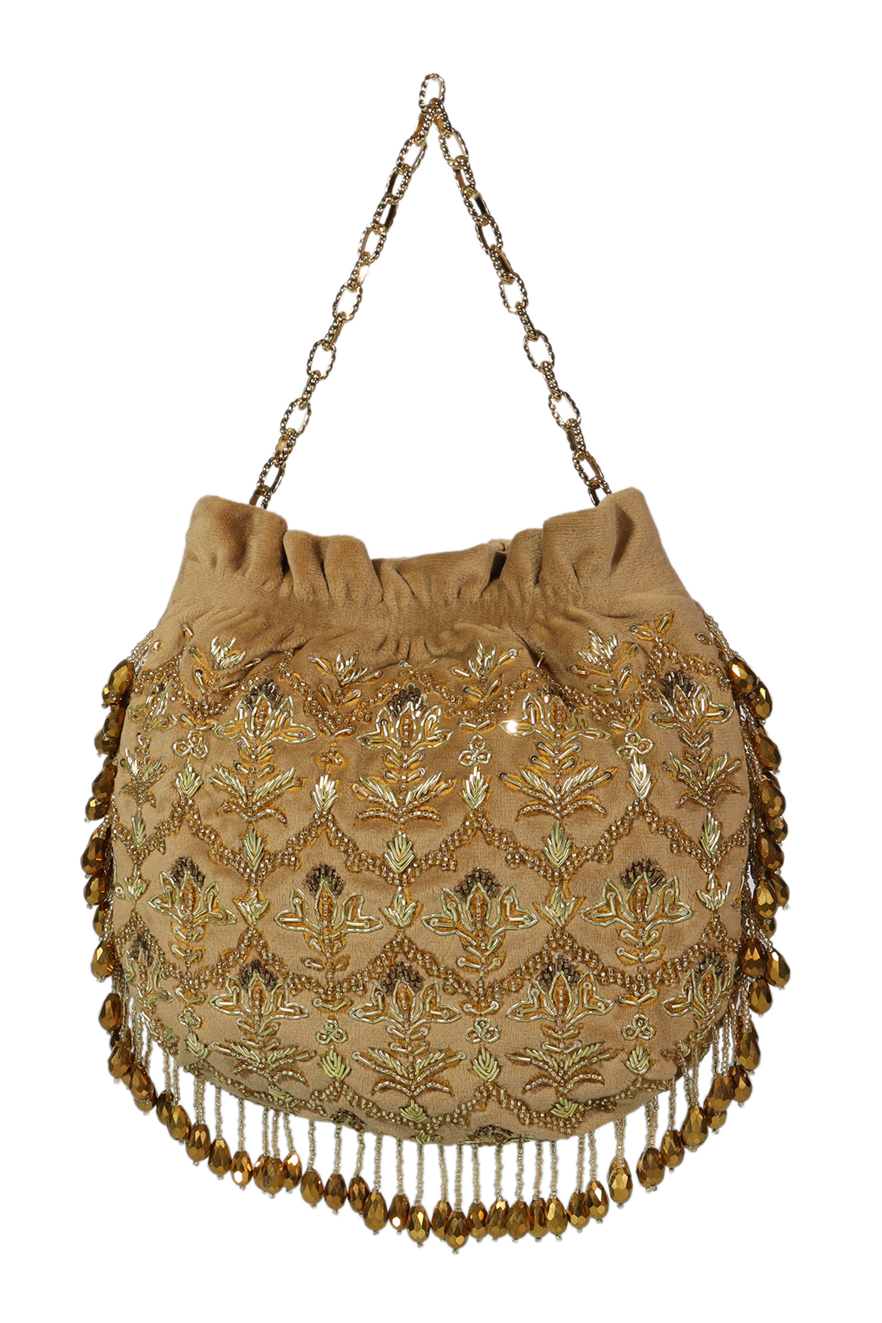 Gold Hand Embellished Potli by The Leather Garden at Pernia's Pop Up Shop