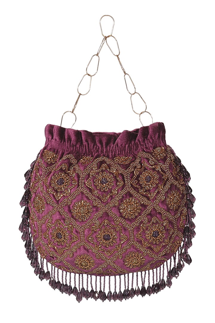 Purple Hand Embellished Potli by The Leather Garden