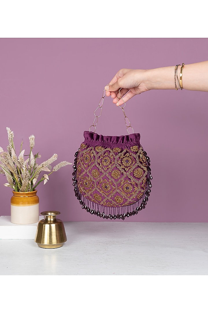 Purple Hand Embellished Potli by The Leather Garden at Pernia's Pop Up Shop