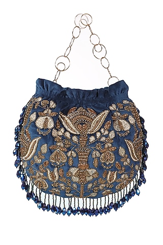 Blue Hand Embellished Potli by The Leather Garden