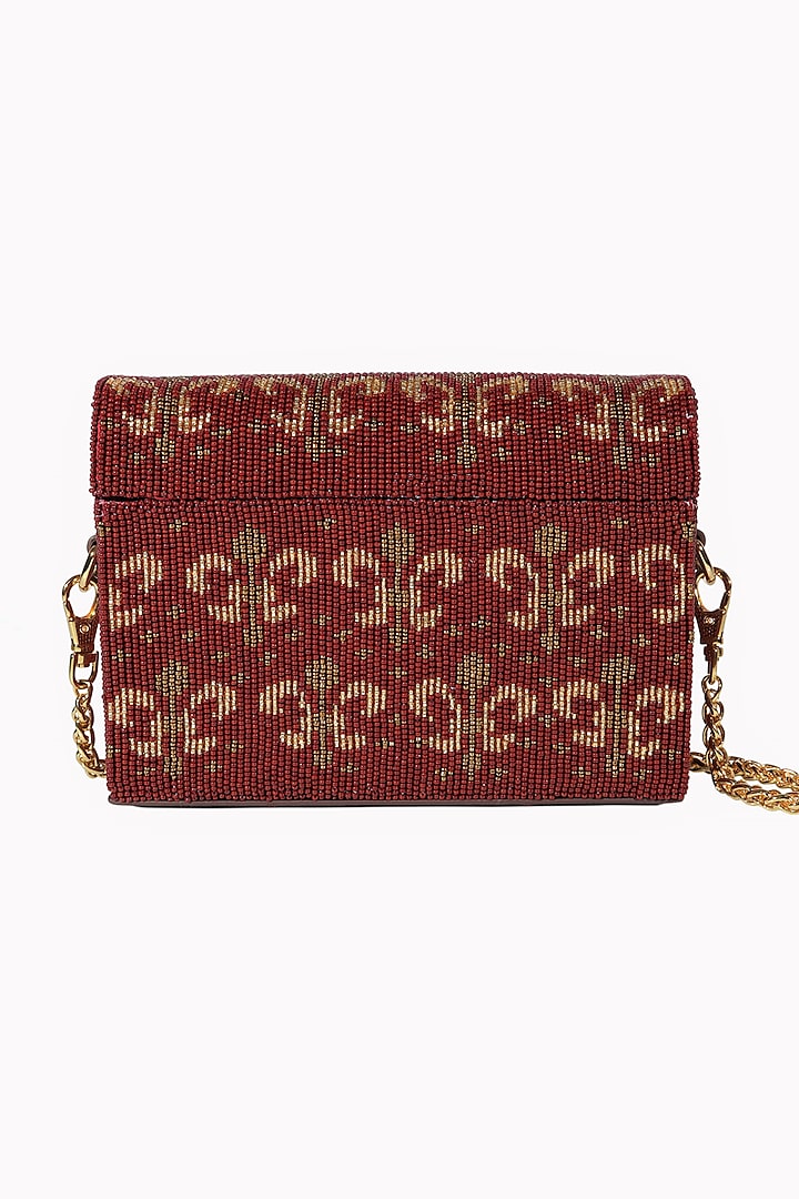 Maroon Hand Embellished Mini Box Bag by The Leather Garden