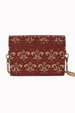 Maroon Hand Embellished Mini Box Bag by The Leather Garden
