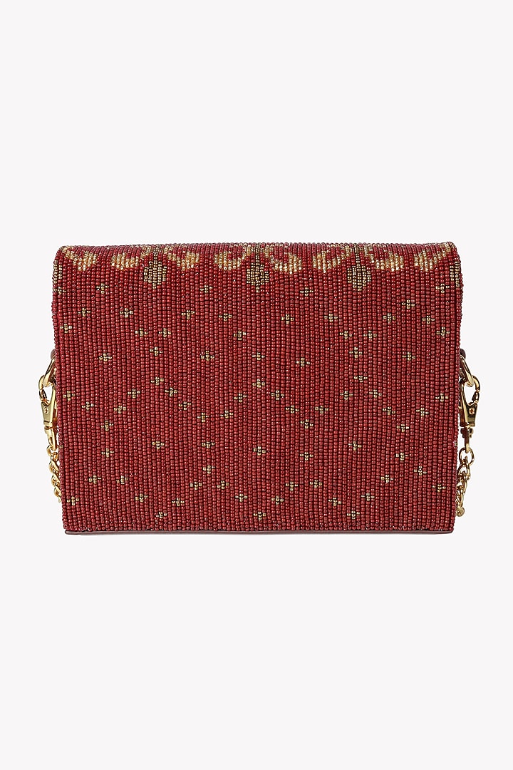 Maroon Hand Embellished Mini Box Bag by The Leather Garden at Pernia's Pop Up Shop